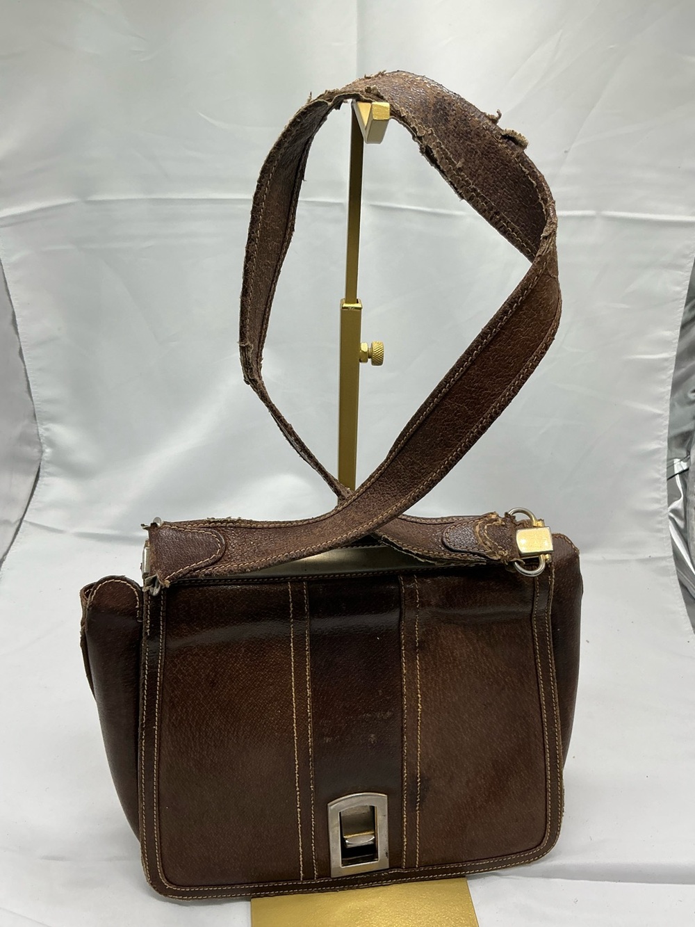 Gucci Vintage Canvas & Brown Leather Shoulder Tote Bag - Imperfect Bag 👀 - Picture 3 of 15